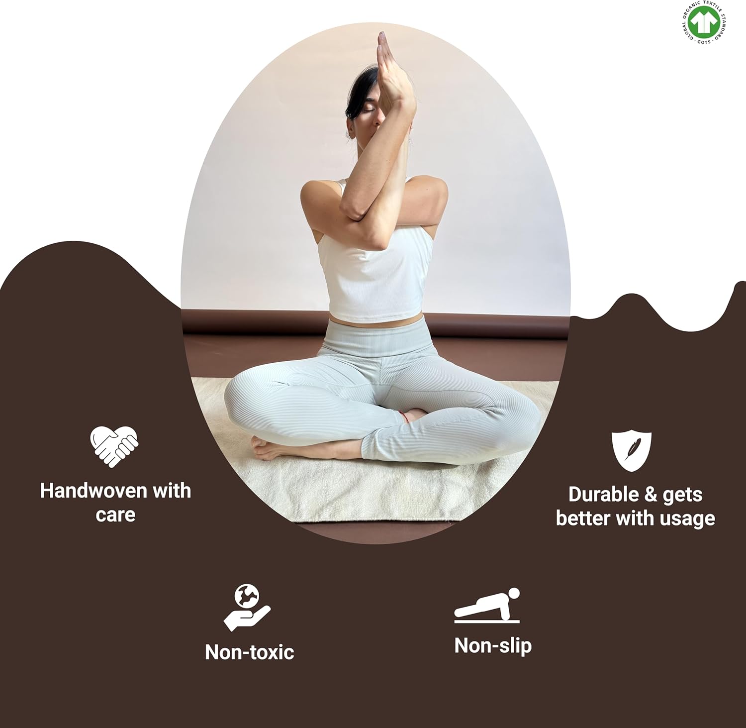 Tharie Hand-Woven Organic Cotton Yoga Mat, Washable & Good Grip, Standalone or as Topper, 70 x 196 cm, Made in India - Image 4