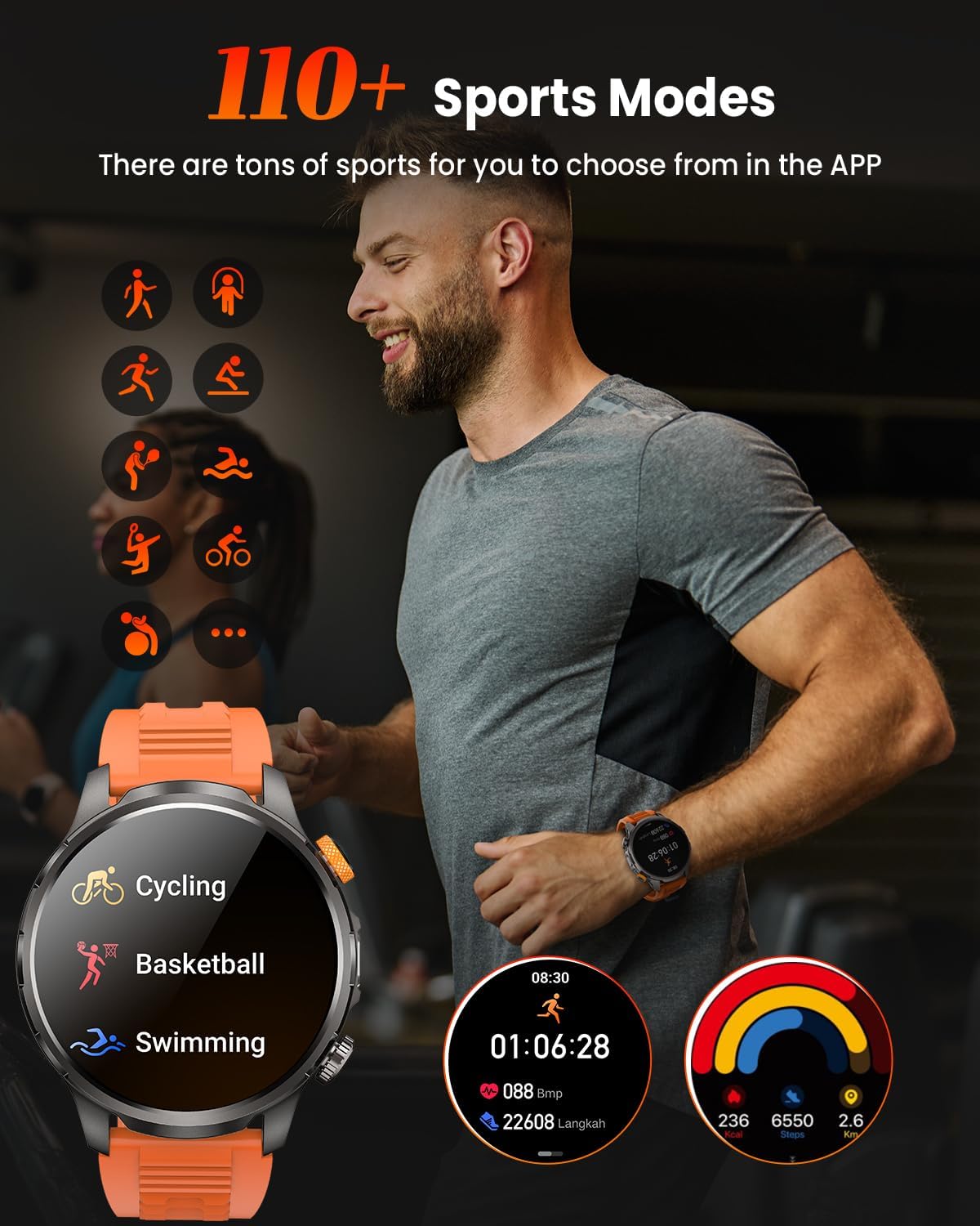 Military Smart Watches for Men, 1.91" Men's Smart Watch with 1000mAh/5 ATM Waterproof/LED Flashlight/110+ Sport Modes/Heart Rate/SpO2/Sleep Monitor, Fitness Tracker Watch for Android & iPhone (Black) - Image 5