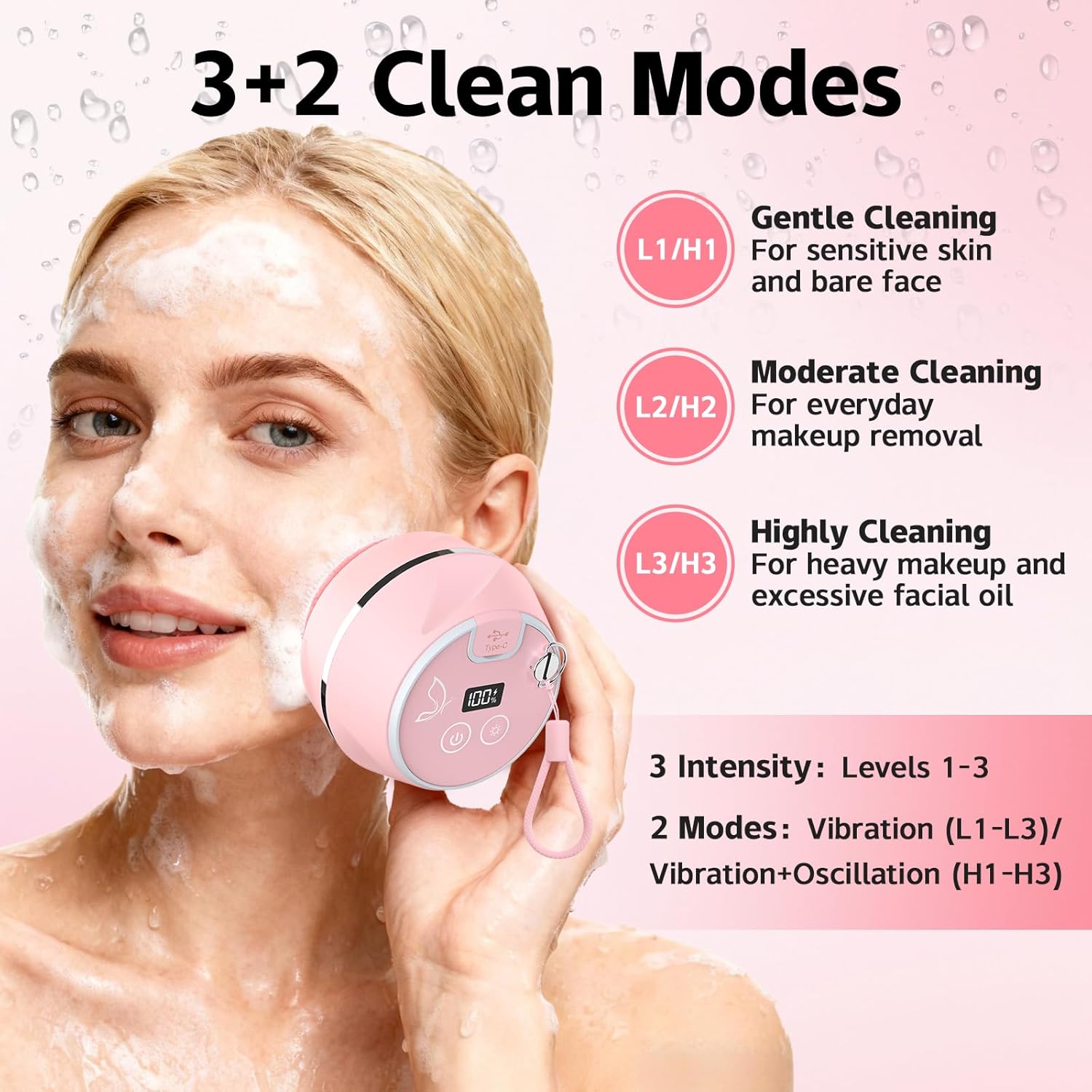 Face Cleansing Brush, Waterproof Silicone Facial Cleansing Brush, 6 Modes, 3 Light Effect, Rechargeable Electric Exfoliator Deep-Clean Scrubber for Women and Men - Image 4
