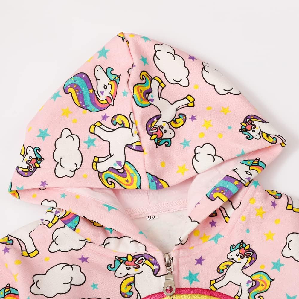 RETSUGO Girls Zip Up Hoodie Jacket Toddler Unicorn Rainbow Sweatshirt Kids Hooded Coat Casual Outerwear Size 2-7 Years - Image 4