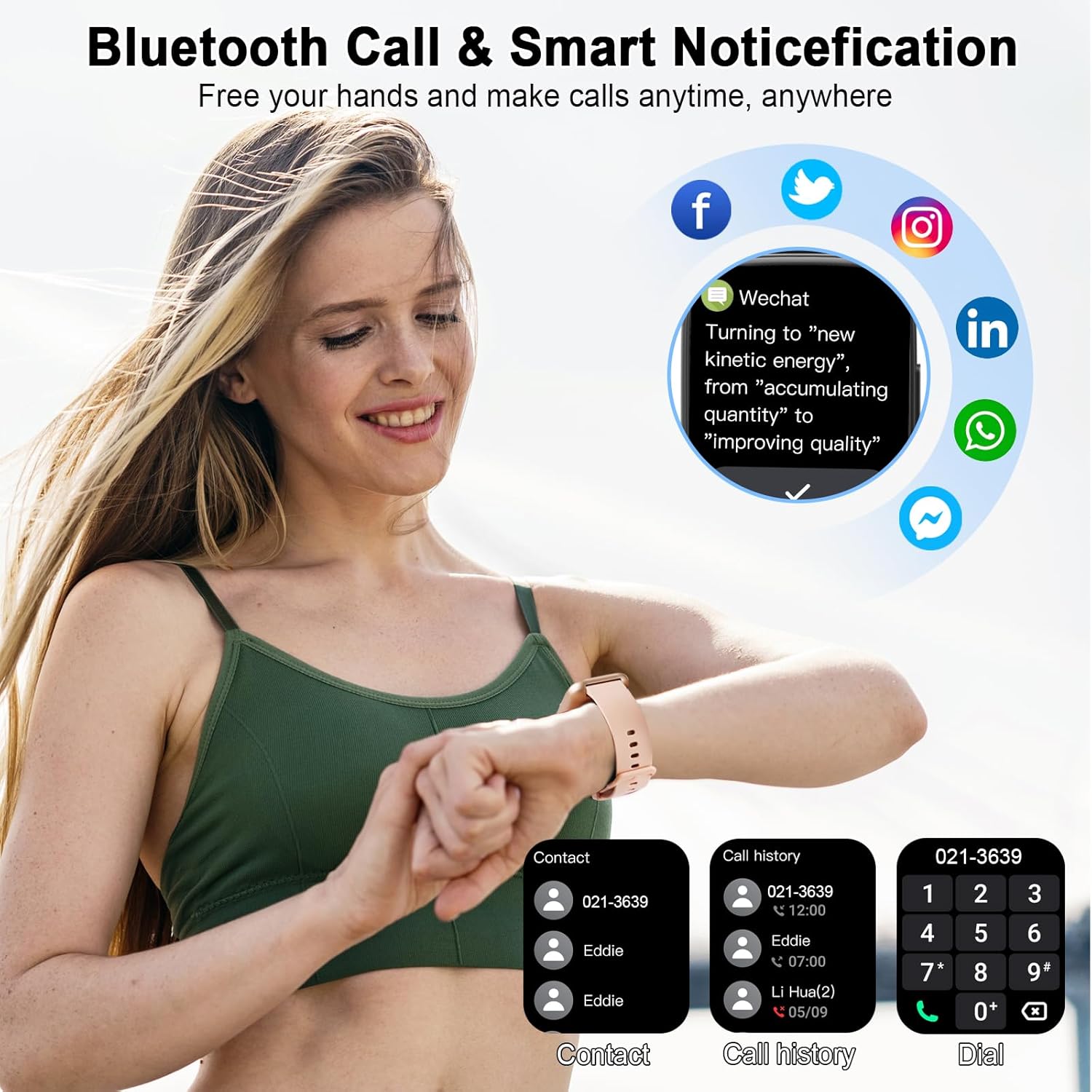 Smart Watch for Women, 1.95" HD Touchscreen Fitness Tracker with Bluetooth Calling, Fitness Watch with 110+ Sports Modes/Heart Rate/Sleep Monitor, IP68 Waterproof Smartwatch for Android iOS, Pink - Image 3