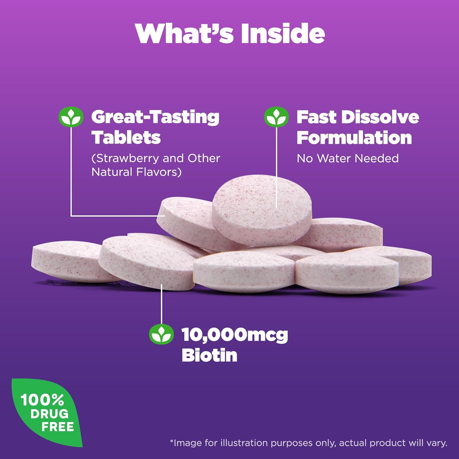 Natrol Biotin 10000mcg, 4X Faster Dissolve Supplement for Healthy Hair, Skin and Nails for Those Low in Biotin, Plus Energy Metabolism Support, 60 Tablets, Up to a 60 Day Supply - Image 3