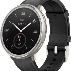 Amazfit Active 2 Premium Smart Watch Fitness Tracker (Round) for Android & iPhone, 10 Day Battery, Water Resistant, GPS Maps, Heart & Sleep Monitor, HYROX Mode, Sapphire Glass, Leather + Sport Strap