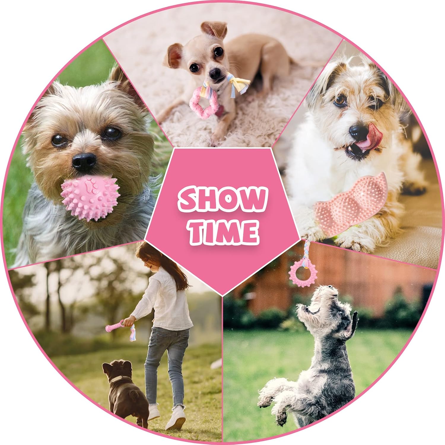 ABRRLO 6 Pack Puppy Teething Toys Cute Pink Puppy Chew Toys for Teething Small Breed Dog Chew Toy Interactive Pet Toy Set for Puppies to Keep Them Busy Soft Durable Small Breed Doggy Chewing Ball - Image 7