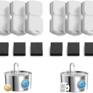 GIOTOHUN Cat Water Fountain Filter Replacement: 12 Cat Fountain Filter – 12 Pet Fountain Filter – 6 Carbon Filters & 6 Foam Filters – Suitable for GIOTOHUN Stainless Steel Cat Fountain S11