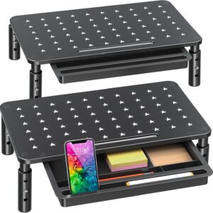Zimilar 2 Pack Monitor Stand Riser with Drawer – 3 Height Adjustable Metal Monitor Stand with Unique Star Mesh for Computer Laptop Notebook Printer