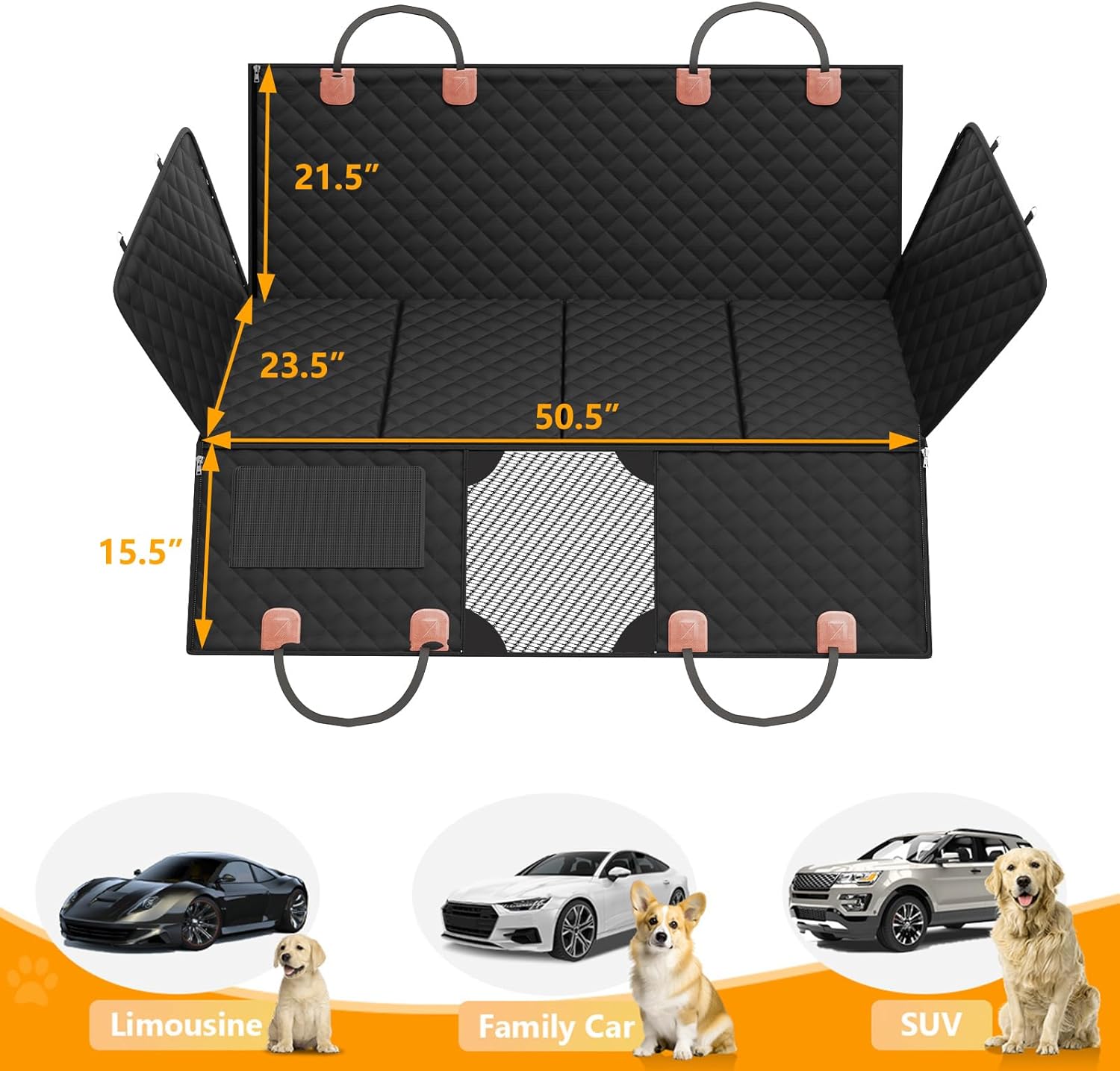 PETICON Back Seat Extender for Dogs, Hard Bottom Dog Car Seat Cover - Supports 400lbs, Rear Seat Pet Cover with Mesh Window, Waterproof Dog Hammock for Car SUV - Image 7