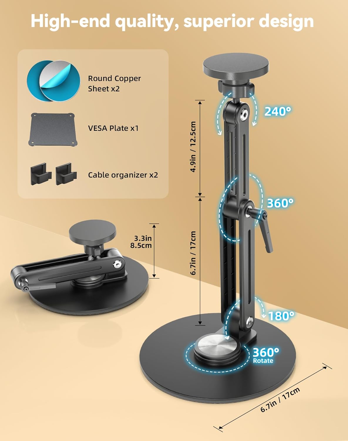 Jakeko Magnetic Portable Monitor Stand 15.6" - VESA Mount 75mm 13.3" 14.1" 15.6" 17.3" 18.5 inch Screen for Desk Adjustable Foldable 360° Swivel Tool-Free - Image 6
