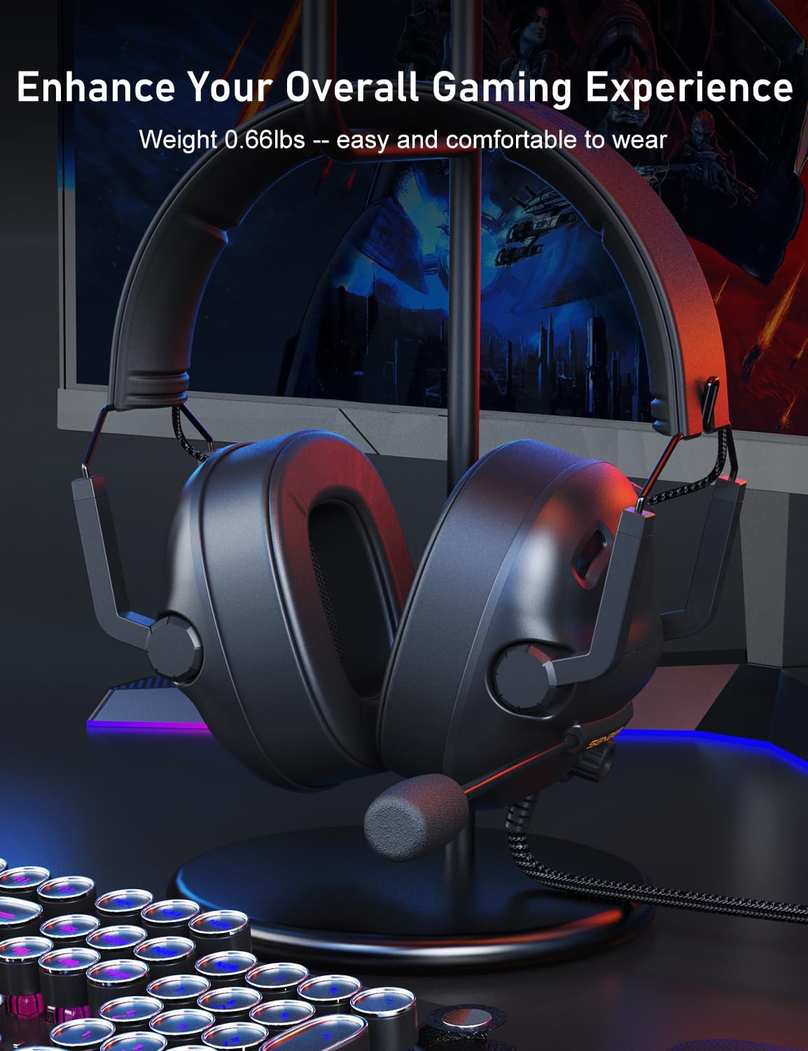 SENZER SG500 Surround Sound Pro Gaming Headset with Noise Cancelling Microphone - Soft Memory Foam Padding - Portable Foldable Headphones for PC, PS4, PS5, Xbox One, Switch - Black - Image 7