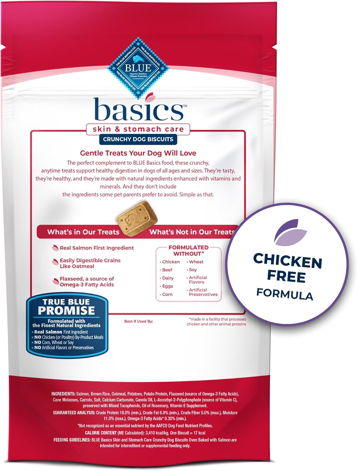 Blue Buffalo Basics Crunchy Dog Biscuits for Skin & Stomach Care, Limited Ingredient Diet Dog Treats, Salmon & Potato Recipe, 6-oz. Bag - Image 2
