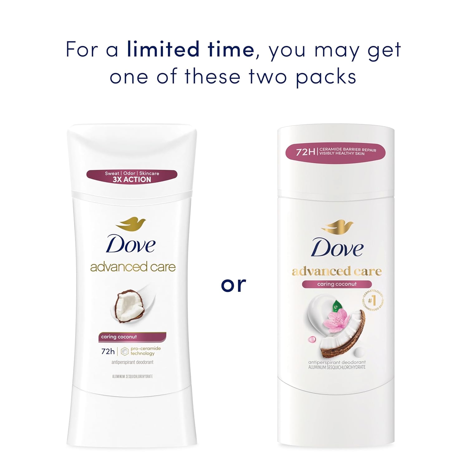 Dove Advanced Care Antiperspirant Caring Coconut, 2 Count Deodorant Stick for Women, for 48 Hour Protection And Soft And Comfortable Underarms, 2.6 oz - Image 3