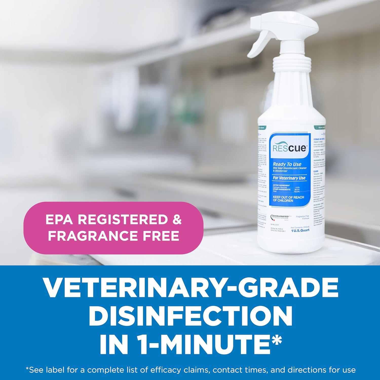 REScue One-Step Ready-to-Use Disinfectant Cleaner & Deodorizer – For Veterinary Use, Animal Shelters, Pet Foster Homes, Kennels, Litter Box – 32 Ounce RTU (Spray Nozzle NOT Included) - Image 2