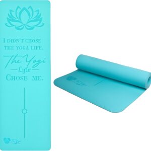 Yoga Mat – Laser-Engraved Affirmation, Non-Slip Eco TPE, 72″ x 24″ x 6mm, Lightweight Blue Mat for Mindful Movement and Recovery – FINAL CLEARANCE