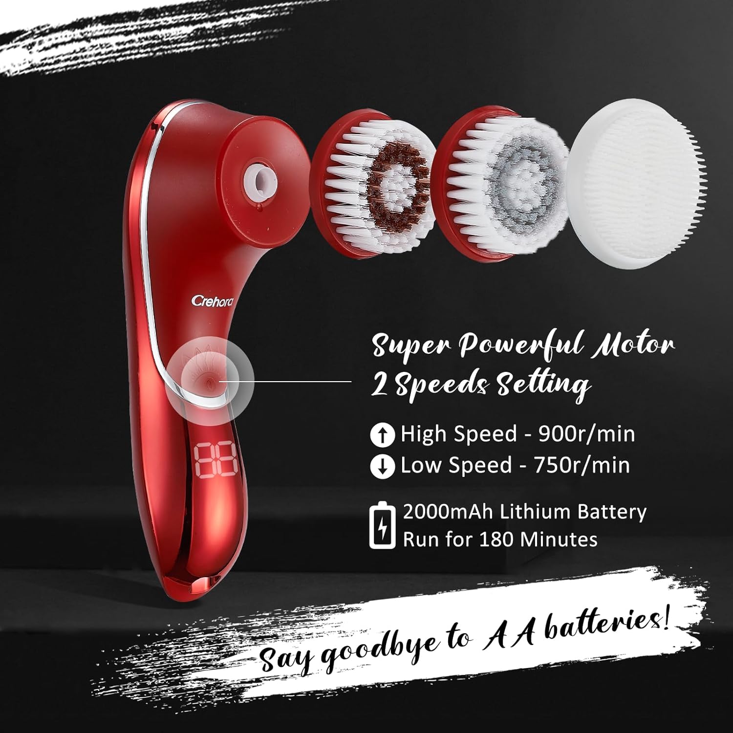 Facial Cleansing Brush, Electric Face Scrubber, Facial Cleansing Brush Rechargeable IPX-7 Waterproof Rotating Face Scrubber for Exfoliating, Massaging and Deep Cleansing with 4 Brush Heads - Image 3