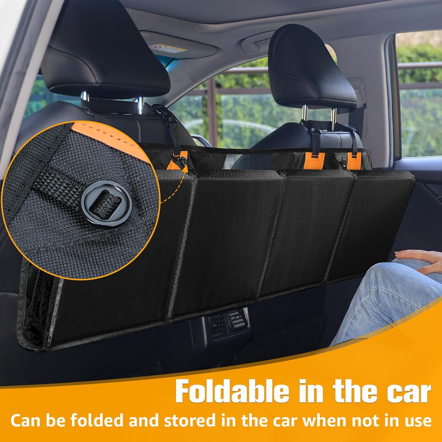 PETICON Back Seat Extender for Dogs, Hard Bottom Dog Car Seat Cover - Supports 400lbs, Rear Seat Pet Cover with Mesh Window, Waterproof Dog Hammock for Car SUV - Image 5