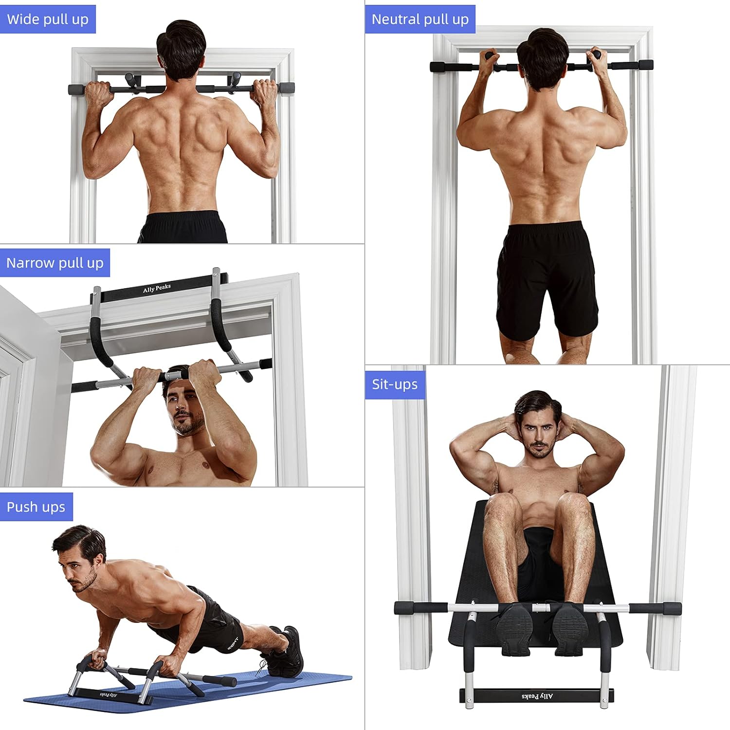 Ally Peaks Pull Up Bar for Doorway | Thickened Steel Max Limit 440 lbs Upper Body Fitness Workout Bar| Multi-Grip Strength for Doorway | Indoor Chin-Up Bar Fitness Trainer for Home Gym Portable - Image 6
