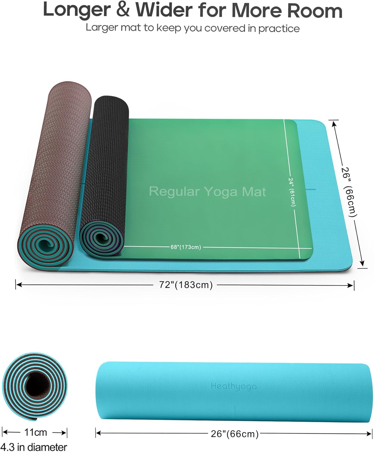 Heathyoga Yoga Mat Non Slip TPE Pilates Exercise Mats for Home Workout Gym Fitness Eco Friendly Thick Hot Yoga Mat with Strap Body Alignment,72"x 26" Thickness 1/4" - Image 5