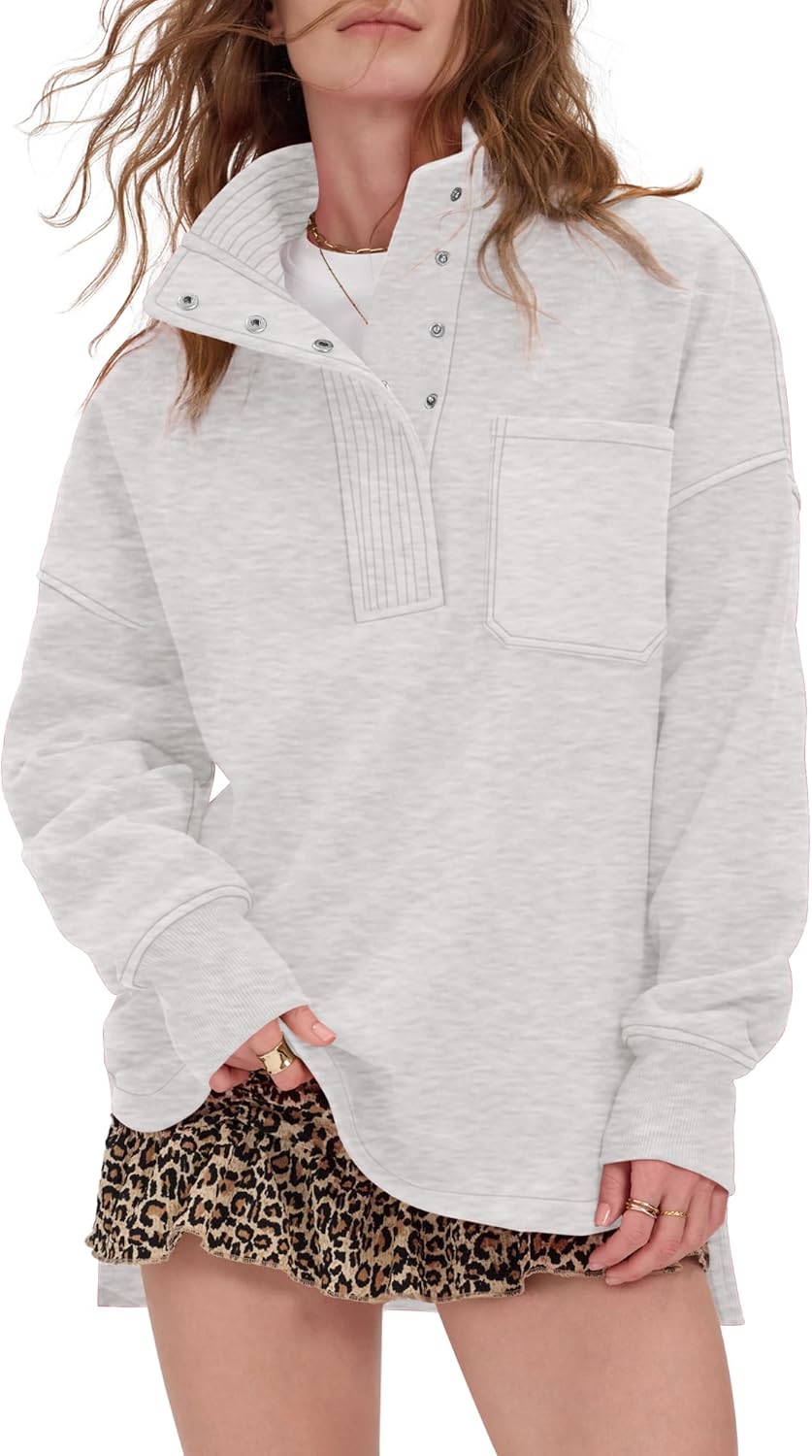 Locachy Womens Casual Oversized Sweatshirt Long Sleeve Button Henley Neck Pullover Tops Fashion Outfits Clothes