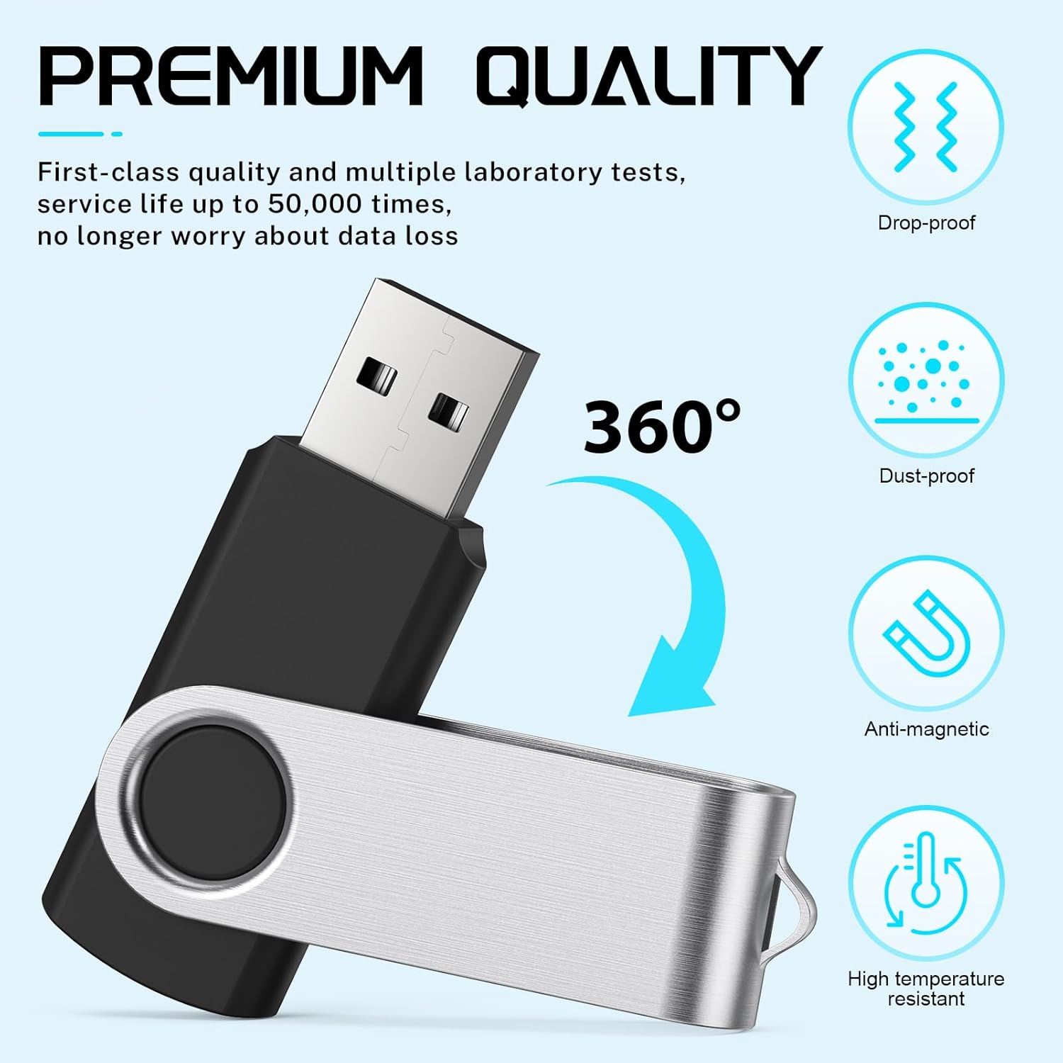 FEBNISCTE 64GB Flash Drive 10 Pack, Thumb Drive High Capacity Multicolour, Bulk USB Flash Drives 64 GB Metal Swivel, USB 2.0 Jump Drive Portable, Pen Drive Zip High Speed for Data Storage - Image 4