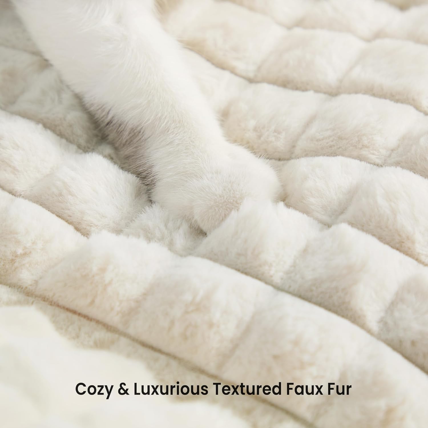 Cat Beds for Indoor Cats - Cute Cat Couch Bed Fluffy Pet Sofa with Faux Rabbit Fur Washable Cover, Fuzzy Pet Couch in 3D Diamond Pattern, Suppportive Large & Small Cats Sofa, 24inch Off White - Image 4