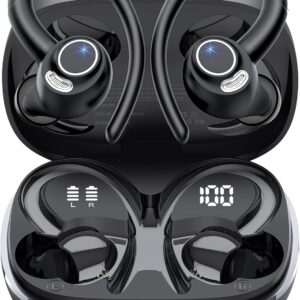 Wireless Earbuds, Bluetooth 5.4 Headphones Sport, Over Ear Buds With ENC Noise Cancelling Mic, 48H, Wireless Earphone With Earhooks, Stereo Deep Bass, IP7 Waterproof ear bud for Workout Running, Black