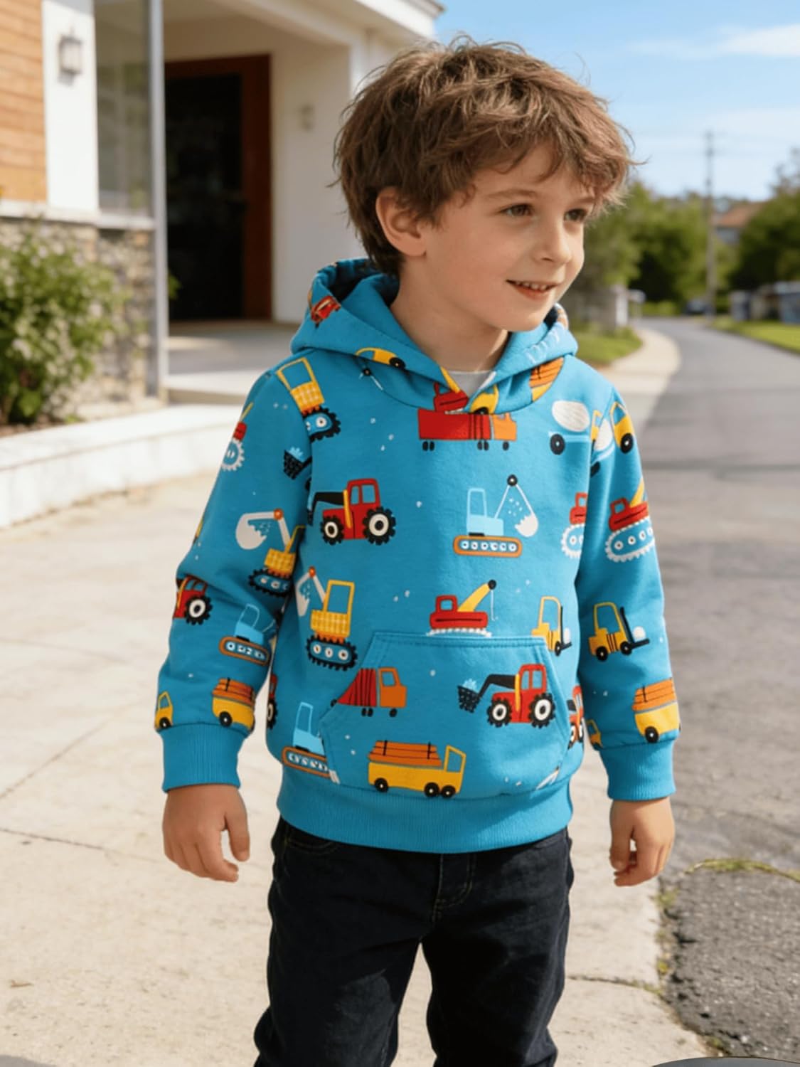 Toddler Boy Hoodie Cartoon Graphic Fall Clothes Kids Cute Sweatshirts With Kangaroo Pocket 2-8T - Image 3