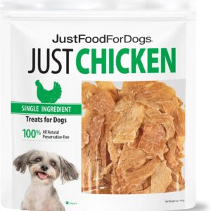 Just Food for Dogs Single Ingredient Healthy Dog Treats and Dog Snacks, Jerky Treats, Human Grade, Preservative and Grain Free, Rawhide Free Chews, Low Calorie Treat – Chicken Breast, 5 oz