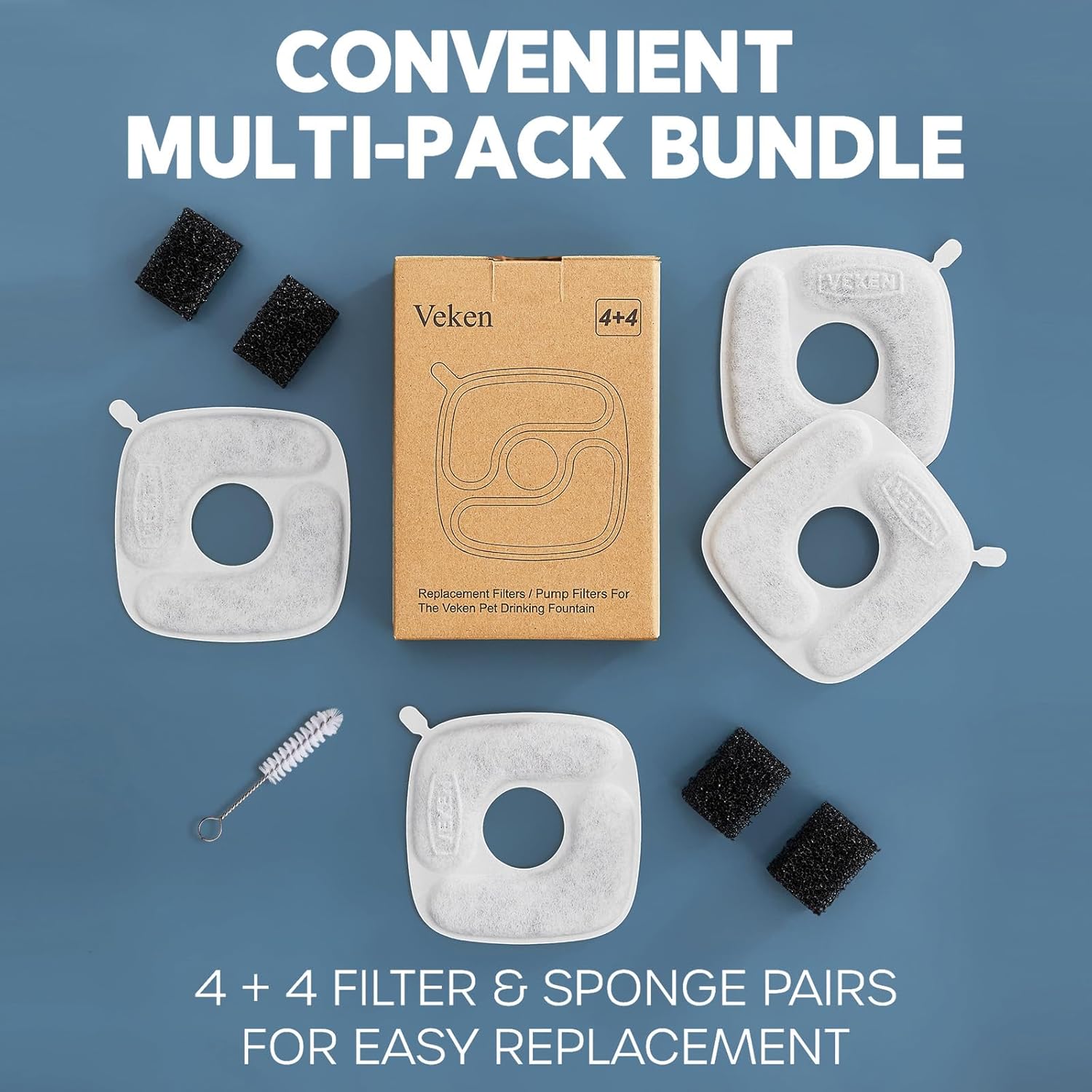 Veken Cat Water Fountain Filters, 4 Pack Replacement Filters & 4 Pack Replacement Pre-Filter Sponges Set for 50oz, 84oz, 95oz or 108oz Automatic Pet Fountain Dog Water Dispenser - Image 9