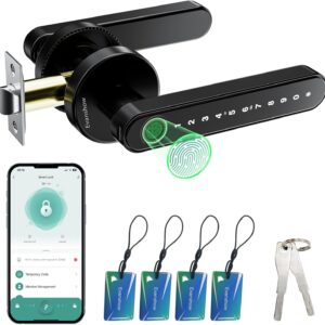 Smart Door Lock with Knob, Keyless Entry Door Locks with Handle, Fingerprint Door Knob for Bedroom/Front Door/Apartment,Generate Passcode Remotely Black