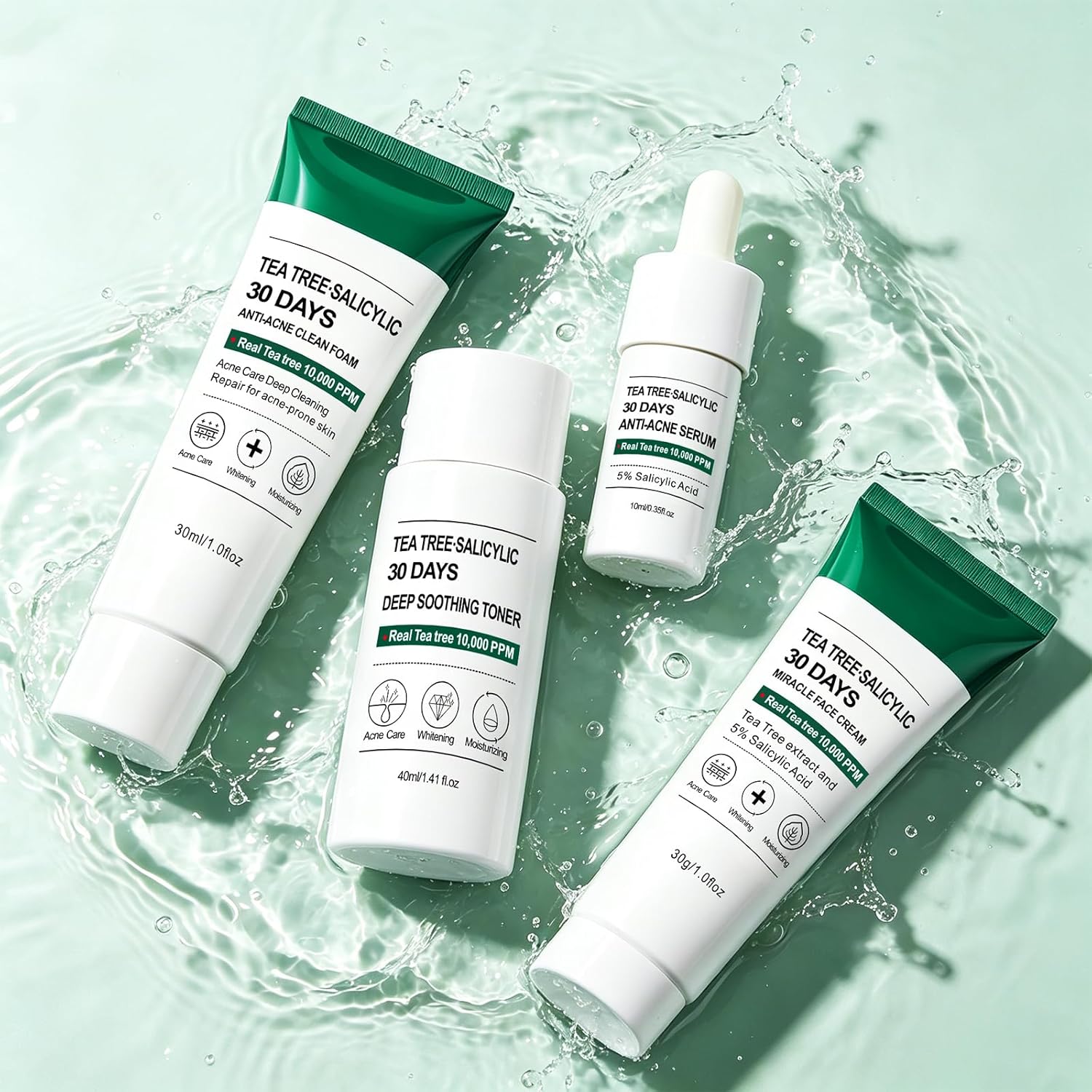Tea Tree Salicylic Acid Facial Skin Care Set & kits, Mini Travel Size Set for Acne Prone Skin - Cystic Hormonal Acne Treatment with Face Cleanser Toner Serum Cream Moisturizer Gifts for Women - Image 7