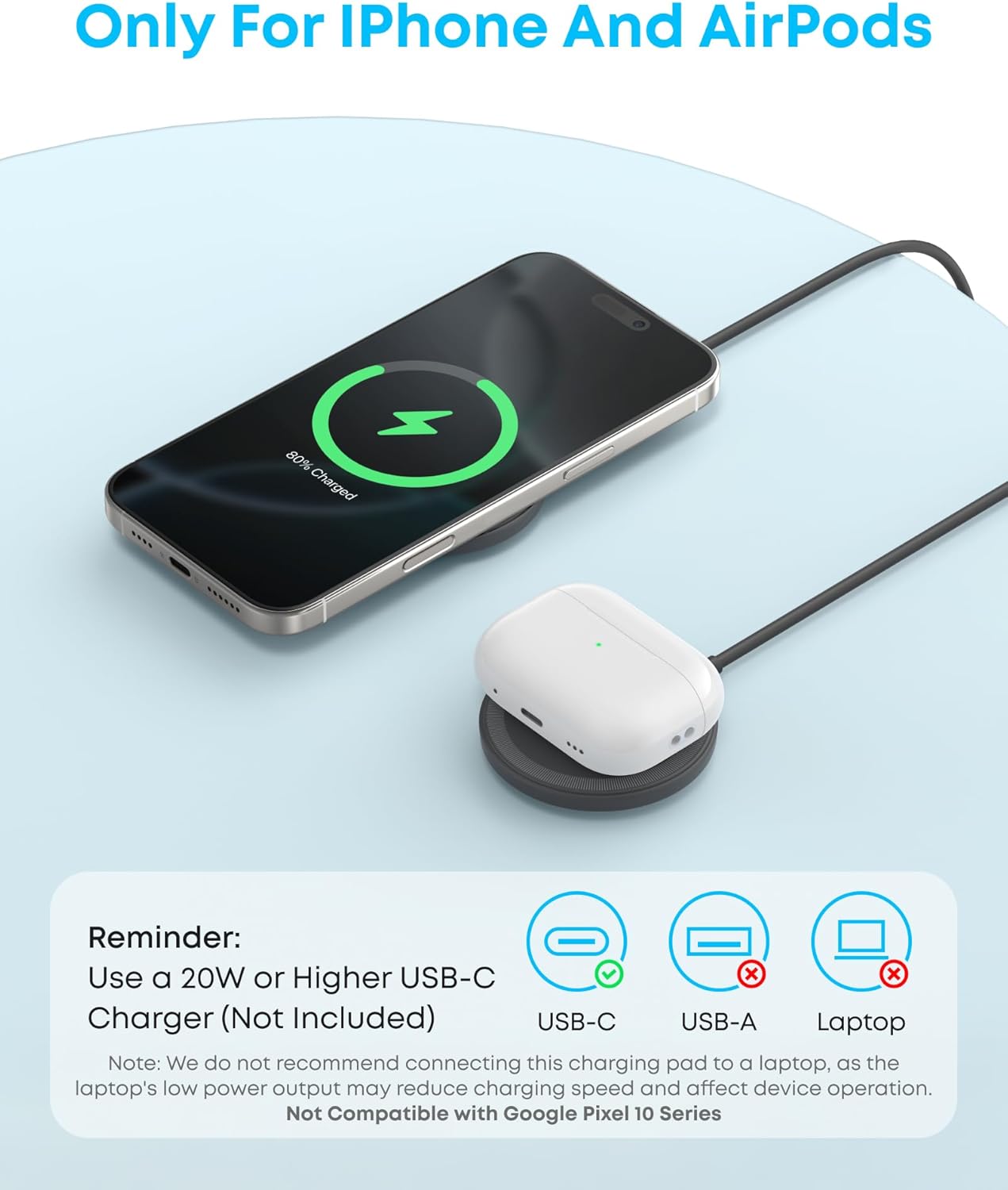Anker Zolo Magnetic Wireless Charger, Qi2 Certified 15W MagSafe-Compatible Wireless Charging Pad, for iPhone 17/16/15 Series, AirPods(Not for Pixel, Adapter Not Included) (Black, 2 Pack) - Image 6
