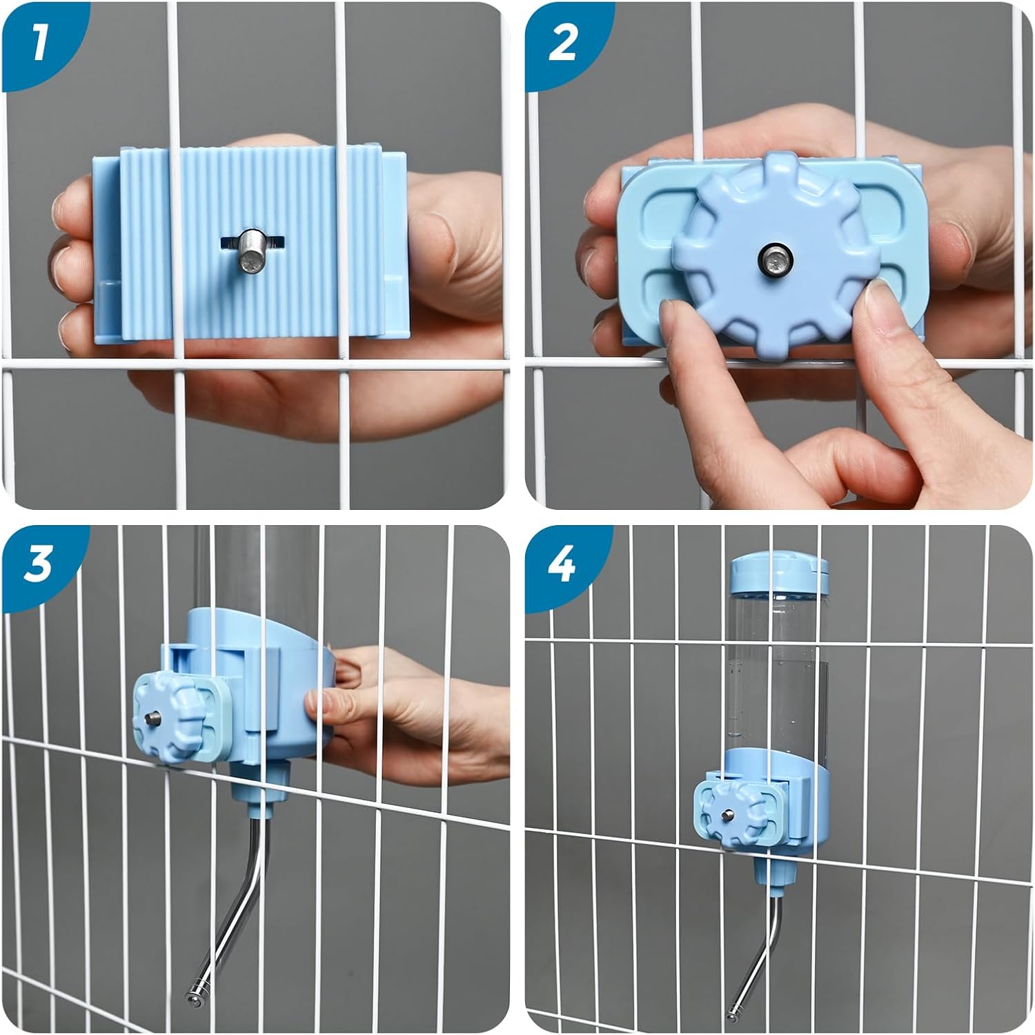 Vannon Top Fill Small Animal Water Dispenser for Cage, 23oz Auto Feeding Crate Water Bottle for Rabbit, Chinchilla, Ferret, Guinea Pig, Squirrel, Hedgehog, Pet Nozzle Diameter: 10mm, BPA Free, Blue - Image 5