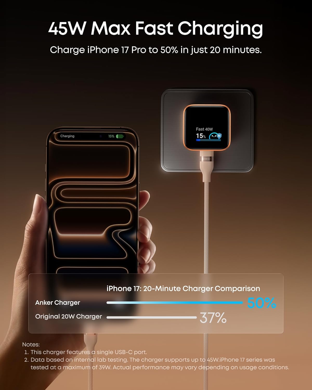 Anker Smart Display Charger,Anker Nano 45W Max GaN Fast Charging USB C Charger Block,180° Foldable Plug,Smart Recognition,Built-in Care Mode,for iPhone17/16/15(Non-Battery,One USB-C Port,No Cable) - Image 3