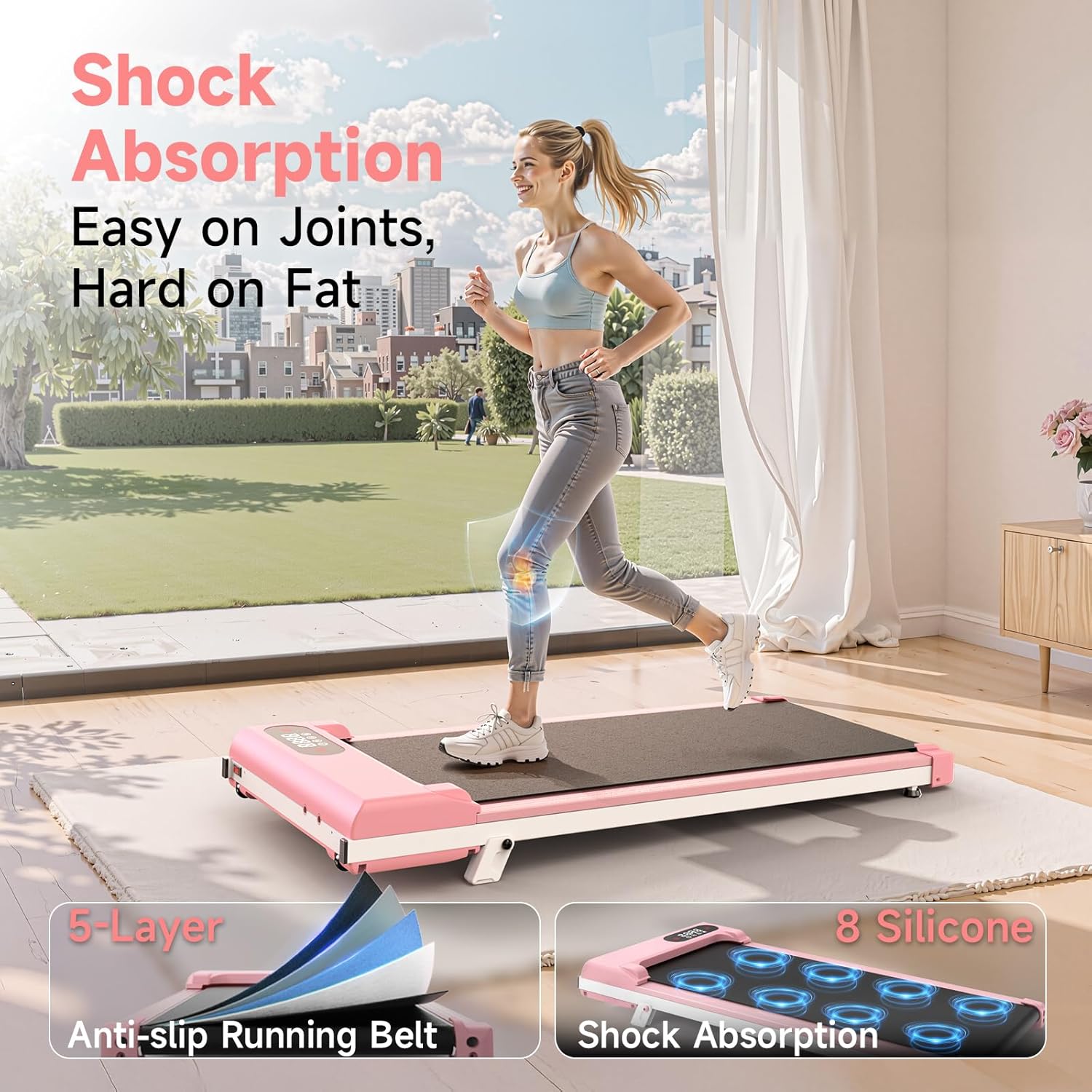 Incline Walking Pad, 3.5HP Foldable Portable Treadmill with Handle Bars, Ultra Quiet โค40dB Under Desk Treadmills for Home Office, 330LB Capacity, Wide Running Belt, LED Display & Remote Control - Image 5