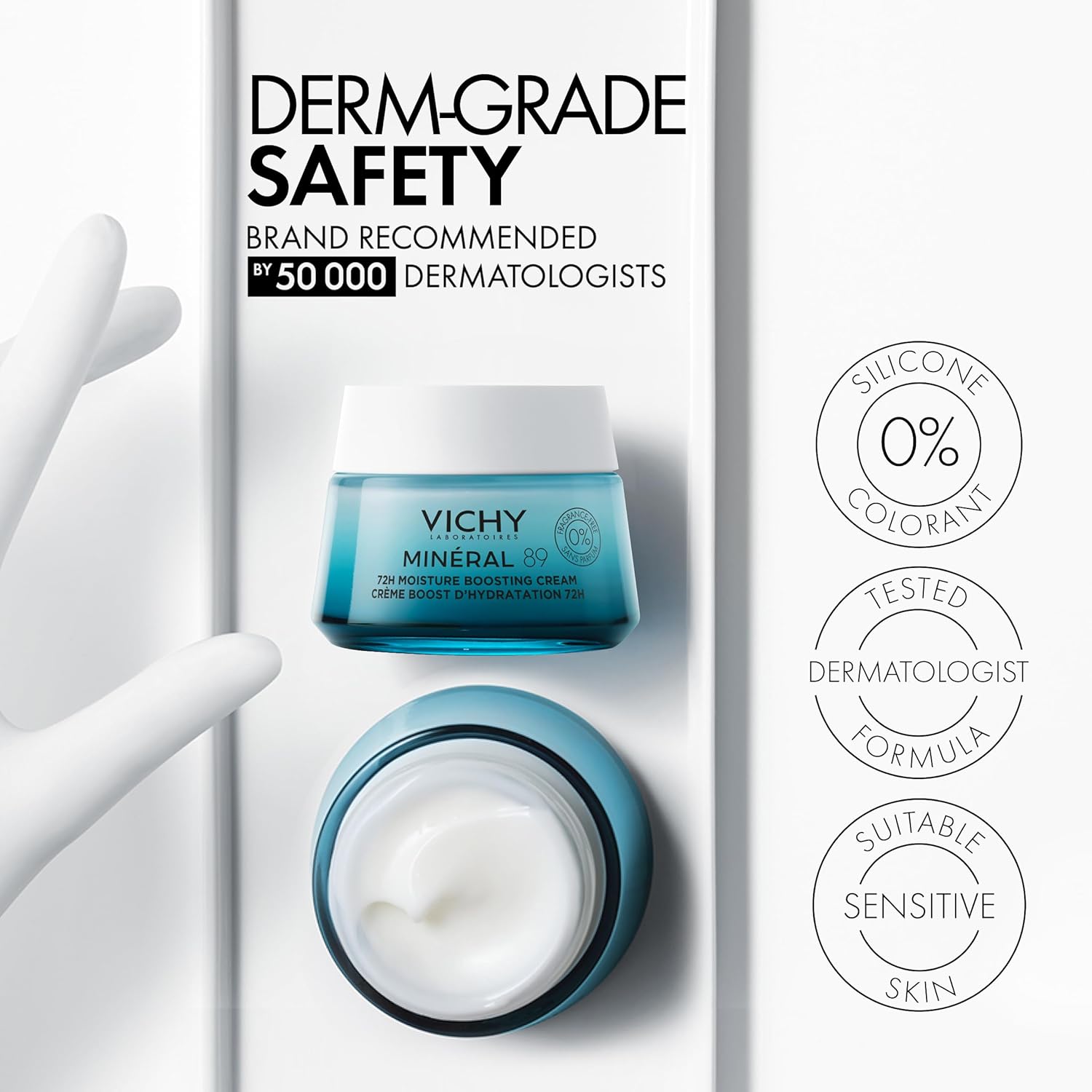 Vichy Mineral 89 Fragrance Free Cream, Moisture Boosting Cream with Hyaluronic Acid, Daily Face Moisturizer, Available in 4 Formulas For All Skin Types, Dry & Sensitive Skin & Mattifying for Oily Skin - Image 6