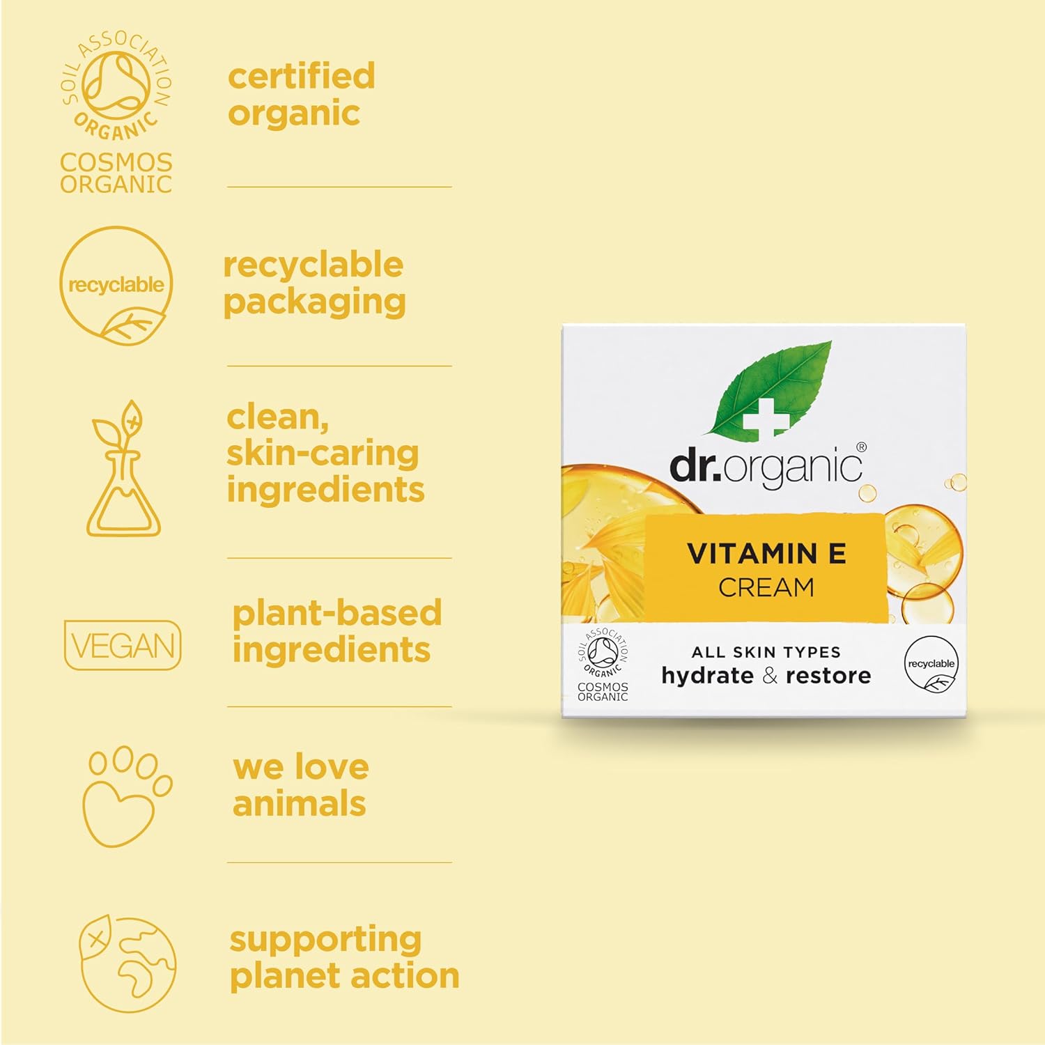 Dr. Organic Vitamin E Moisturising and Restoring Cream | Deeply Hydrates, Restores Skin’s Natural Balance, Natural, Certified Organic, Paraben & SLS-Free, 50 mL / 1.7 fl oz - Image 5