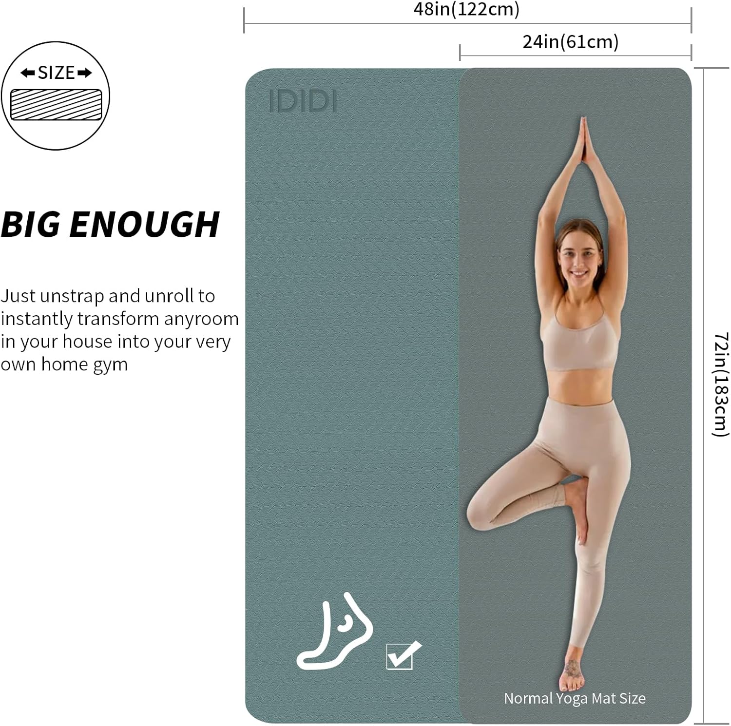 Large Yoga Mat (6'x 4') - Extra Long and Wide Workout Mat for Men and Women, Non-Slip POE 0.32''/0.4'' Thick Fitness Mat, Eco-Friendly Exercise Mat for Home Workouts, Ideal for Yoga and Pilates - Image 2