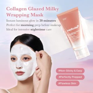 medicube Milky Collagen Double Glow Lock Duo: Collagen Glazed Milky Wrapping Mask and Booster Serum | 130DaCollagen, Niacinamide, Glutathione for Plumped, Radiant Glass Skin