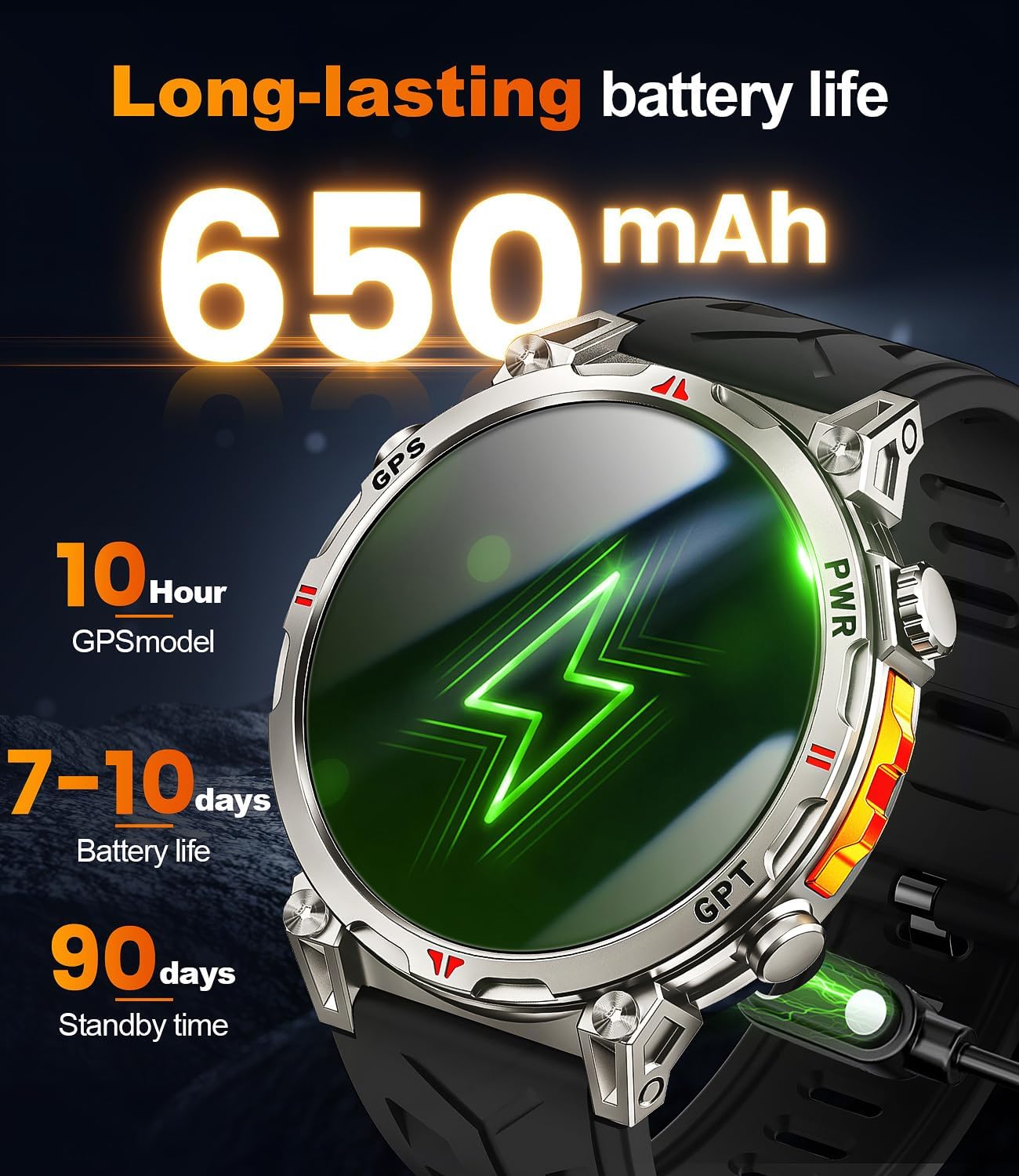 Military Smart Watches for Men GPS, 1.56" AMOLED Screen Bluetooth Call, Smartwatch for Android Phones and iPhone, 100+ Sport Modes, 3ATM Waterproof Smart Watch with Compass - Image 7