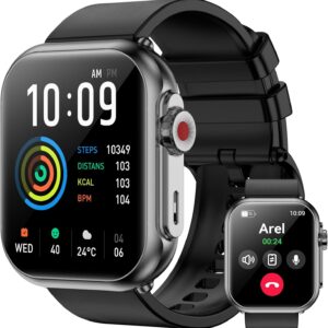 Smart Watch for Men Women, 1000mAh Battery 100-Day Standby Time, 1.85″ HD Screen Fitness Tracker, 110+ Sport Modes, IP68 Waterproof, Heart Rate/Sleep Monitor, Fitness Watch for Android/iOS (Black)
