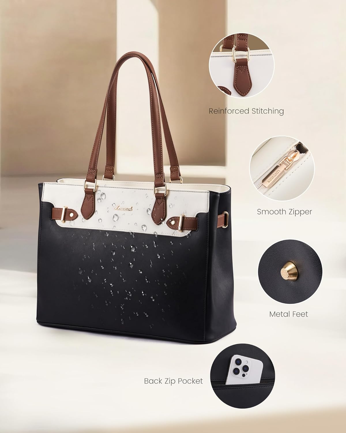 LOVEVOOK Laptop Tote Bag for Women Work, Teacher Tote Bag with Large Cup Holder, Waterproof Leather Computer Bag - Image 6