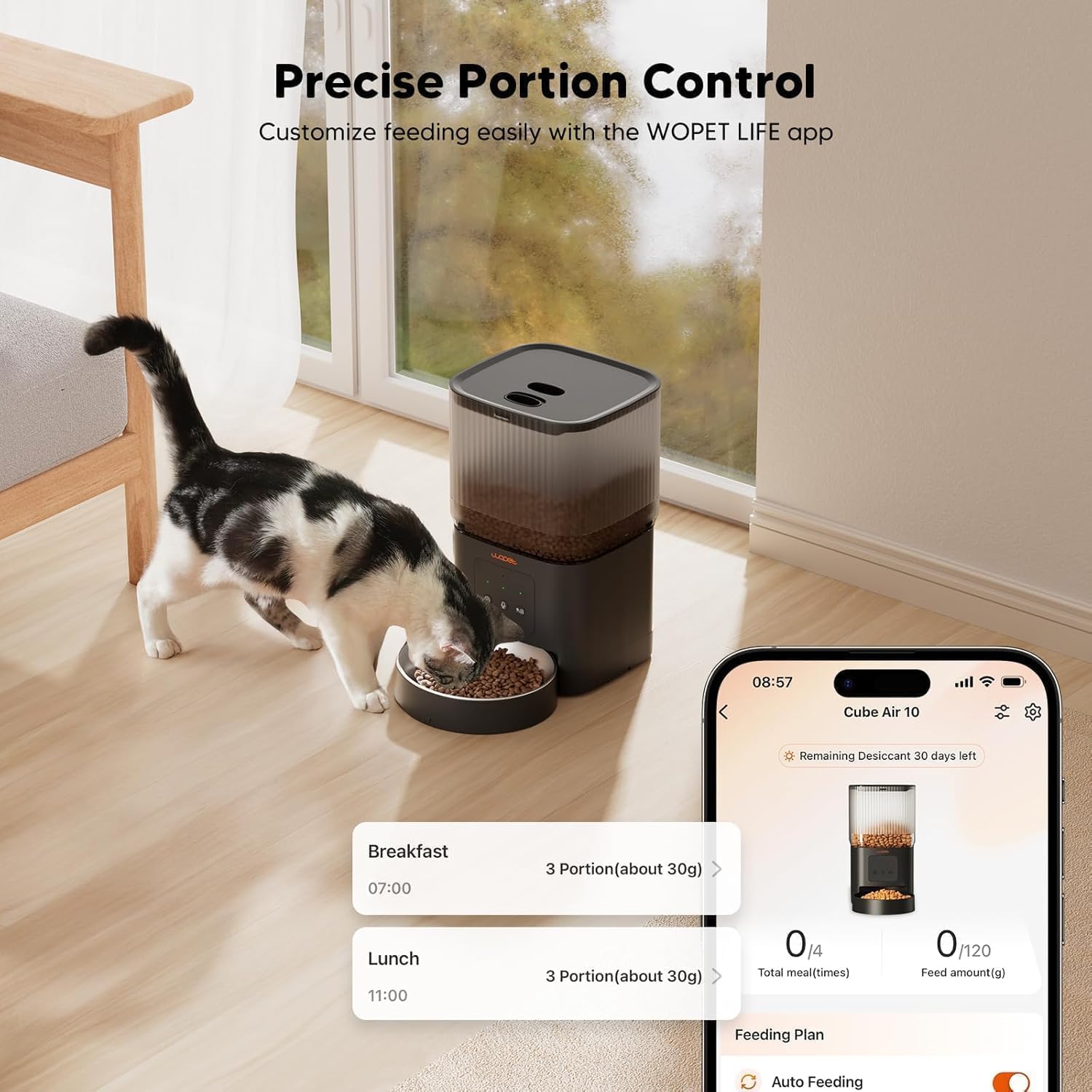 WOPET Automatic Cat Feeder, 5G&2.4G Smart WiFi Pet Feeder with App Control, 4L Capacity, 1–10 Meals per Day, Slow Feeding Mode, 10s Voice Recorder, Timed Cat Food Dispenser for Cats & Small Dogs - Image 5