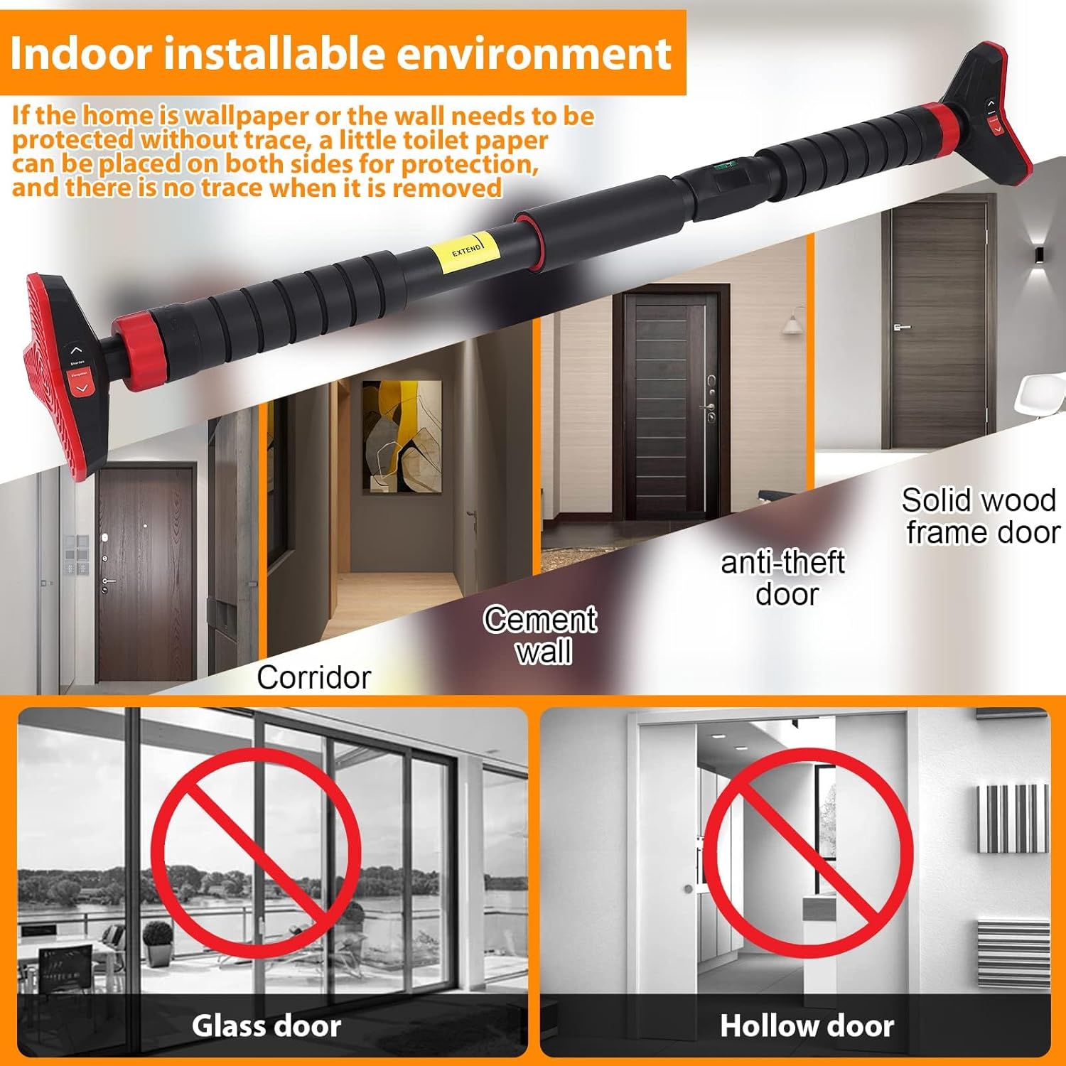 Pull Up Bar for Doorways, 27-42in Chin Up Bar, Strength Training Upper Body Workout Pull Up Bar with Level Meter and Adjustable Strength Training Bar, No Screw Installation Required, Max Load 440 LBS - Image 8