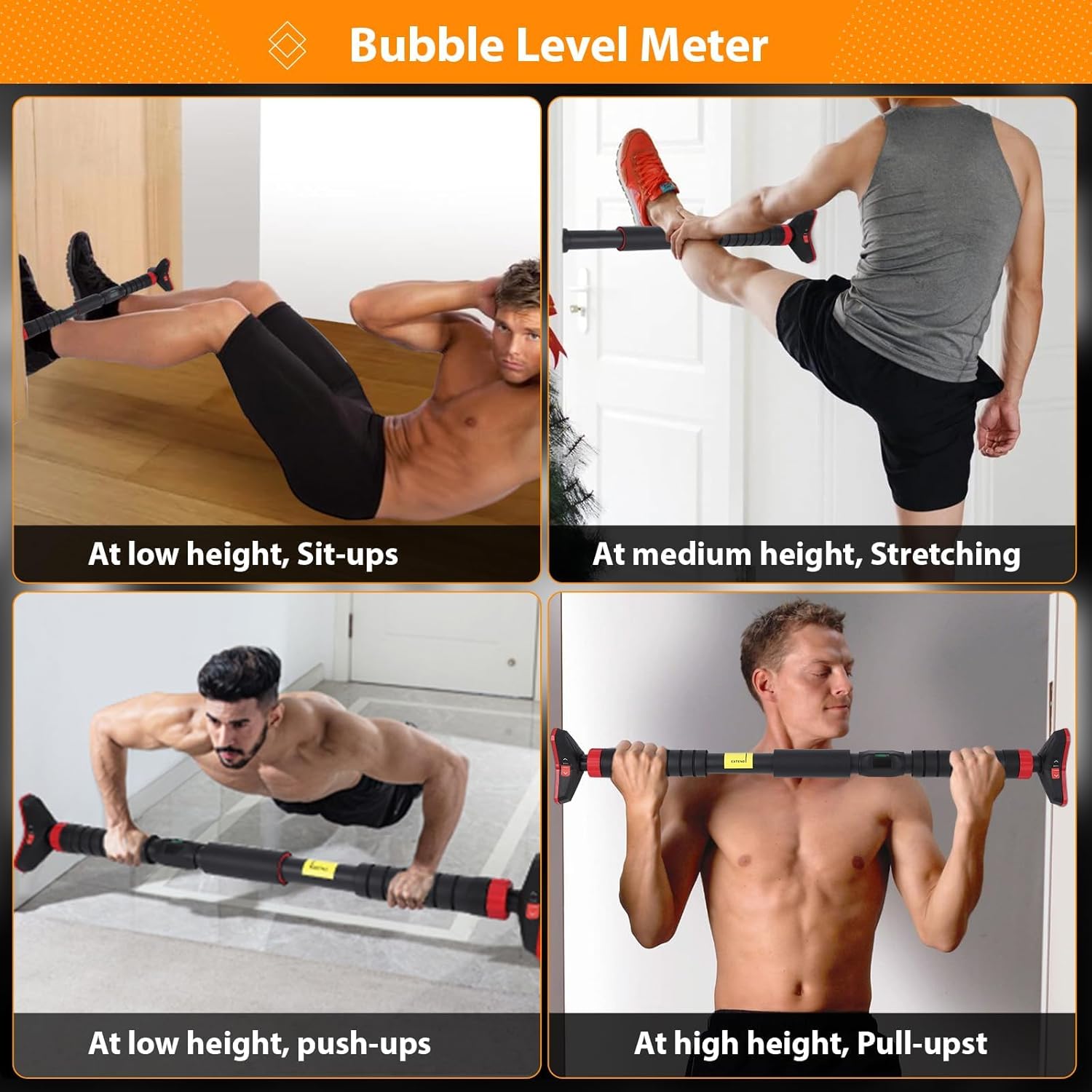 Pull Up Bar for Doorways, 27-42in Chin Up Bar, Strength Training Upper Body Workout Pull Up Bar with Level Meter and Adjustable Strength Training Bar, No Screw Installation Required, Max Load 440 LBS - Image 4
