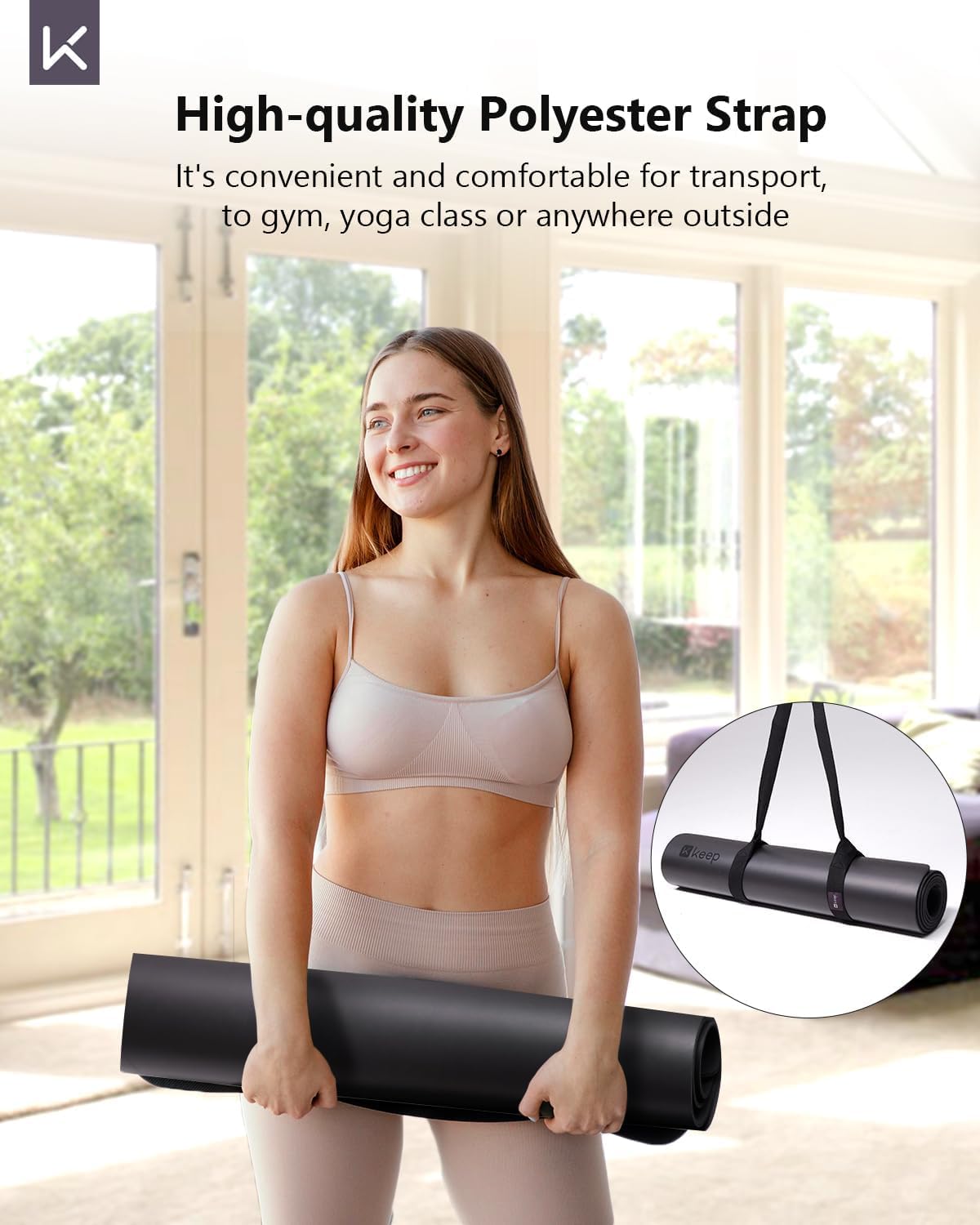 KEEP Rubber Yoga Mat - Professional Sweat Absorbent PU & Natural Rubber. Non Slip Workout Mats for Women & Men, 5mm Thick, 72"x26" Extra Long Wide Pad for Hot Yoga, Pilates, HIIT, Home Gym - Strap Included - Image 7