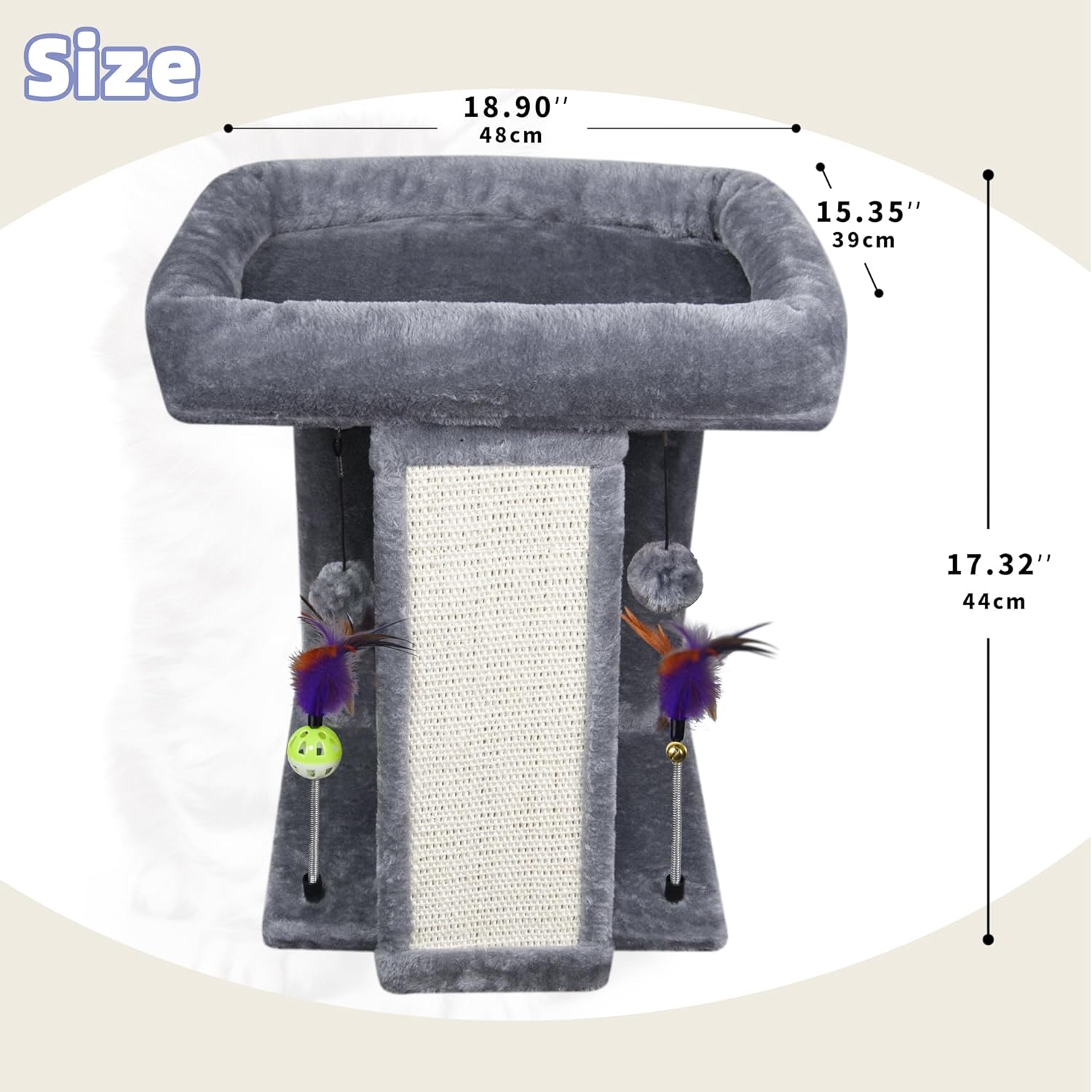 TWDEPART Cat Tree Tower with Cat Scratching Post for Indoor Cats, Activity Centre Climbing Tree with Scratching Board and Playful Toy Balls, Grey - Image 2