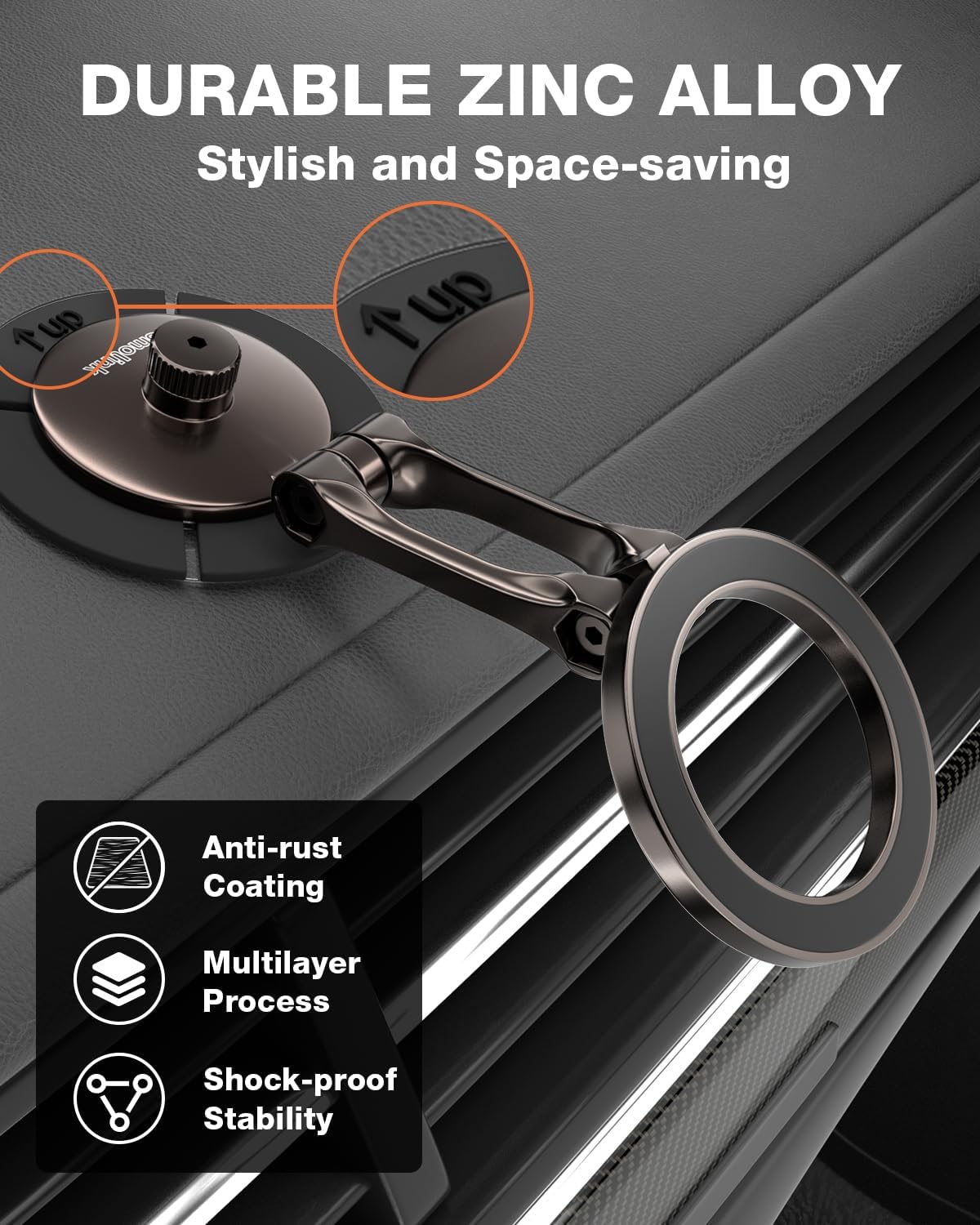 Smolink Tesla Phone Mount, All Metal Strong Magnet Magnetic Phone Holder for Car Dashborad and Tesla Model 3/Y/S/X, Foldable Hidden for MagSafe Car Mount Fit for iPhone All Phones, Black - Image 6