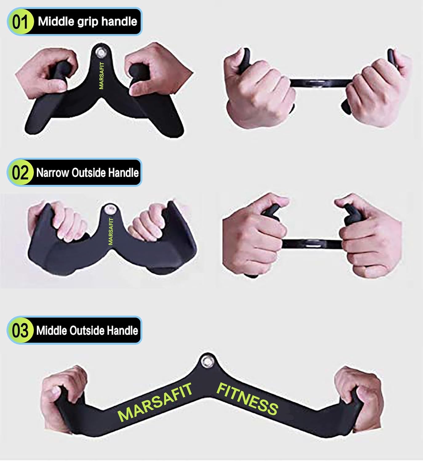 MARSAFIT Home Gym Fitness Rowing T-bar V-bar Pulley Cable Machine Attachment, Bicep Curl Tricep LAT pulldown Bar Back Strength Training Handle Grips LAT Pull Down Bar for Seat Row Workout - Image 3