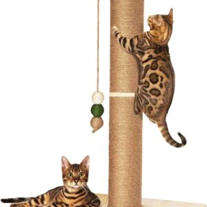 TINYBEAST Wooden Cat Scratching Post, Sturdy 35” Tall Natural Sisal Cat Scratcher with Thick Solid Wood Base for Adult Cats Indoor, Jumbo Durable Stable Cat Scratcher Tower