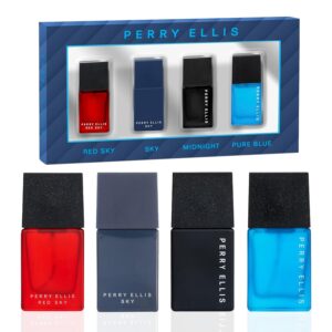 Perry Ellis Men’s Mini Coffret Gift Set – Red Sky, Sky, Midnight, Pure Blue – 4-pack of .25 fl oz EDT mini travel sprays